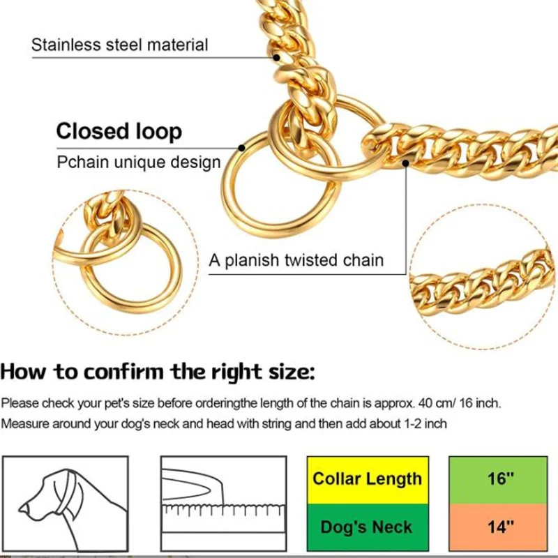 스테인레스 스틸 개 목걸이 체인 P 레버, 중형 대형 애완 동물, 몸부림 방지, 당기지 않는 목 슬립 칼라, 걷기 액세서리, 10mm
