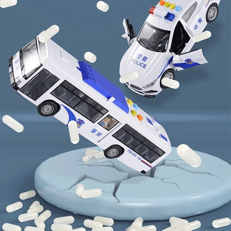Modelo de polícia simulado, carro inercial fundido, luz e som, modelo de veículo de brinquedo, ambulância de caminhão de polícia para meninos, presente