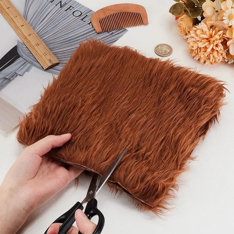 Brown Faux Fur Fabric 15.75x15.75 Inch Soft Plush Shaggy Squares Pre-Cut Craft Fur Fabric for Costumes Rugs Pillows Sewing