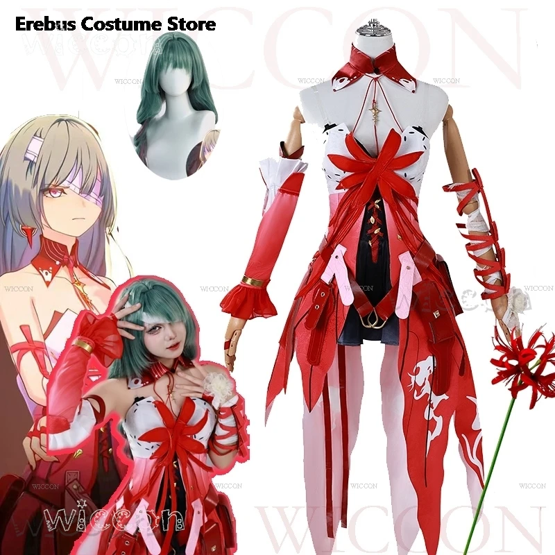 Wuthering Waves The Phrolova Cosplay Costume Red Flower Dress Anime Game Style Sexy Women Wig Halloween Christmas Roleplay set