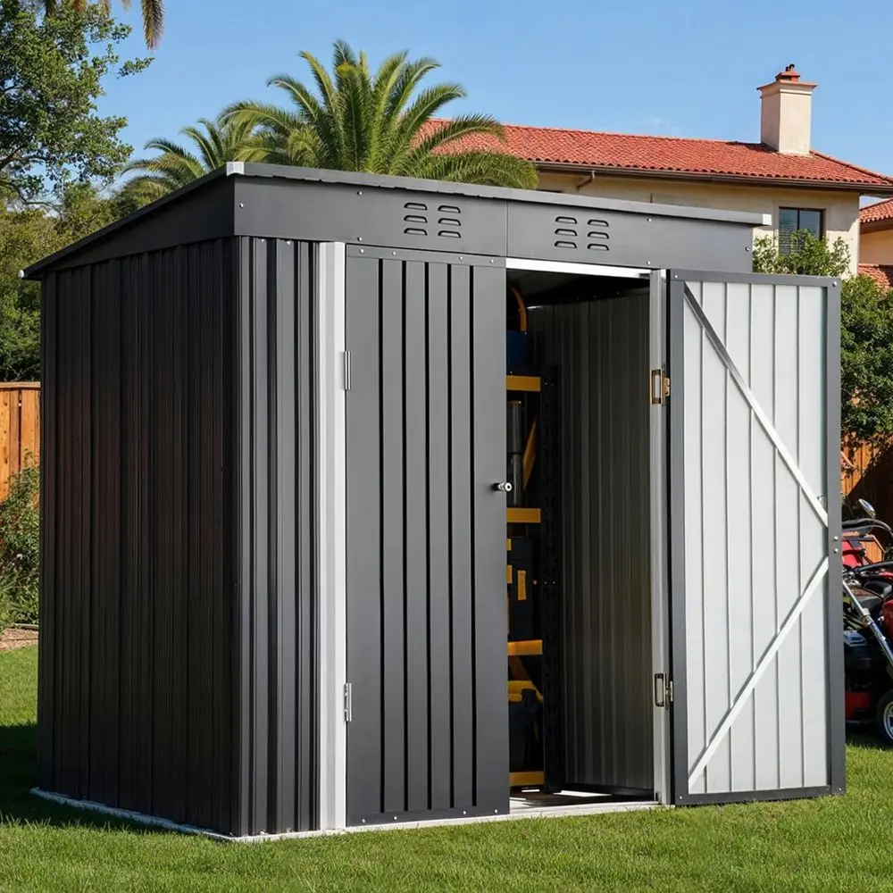 

Outdoor Storage Shed, Metal Cabinet with Lockable Double Doors, Waterproof for Garden Tools, Suitable for Patio and Lawn, Dark G