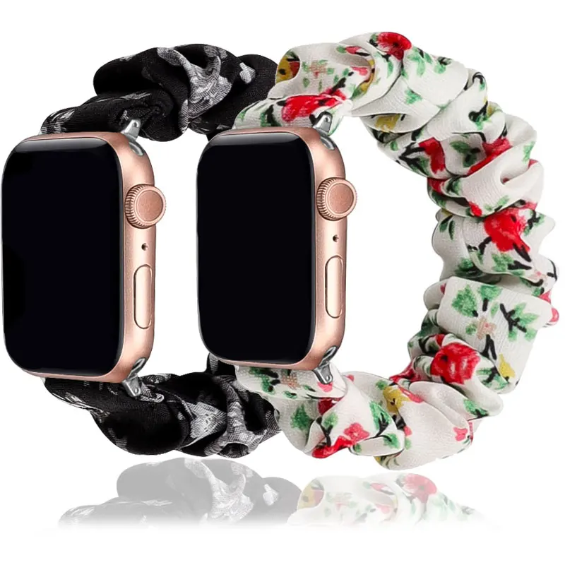 Scrunchie Strap for Apple Watch Ultra Band 49mm 46mm 41mm 44mm 45mm 42mm 40mm Printed Elastic for iWatch 11 10 9 8 7 6 5 4 SE
