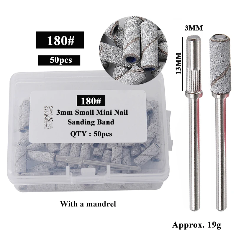 50 개/상자 3mm 미니 샌딩 밴드 1 샤프트 네일 드릴 비트 맨드릴 세트 전기 매니큐어 액세서리 도구 죽은 스킨 리무버