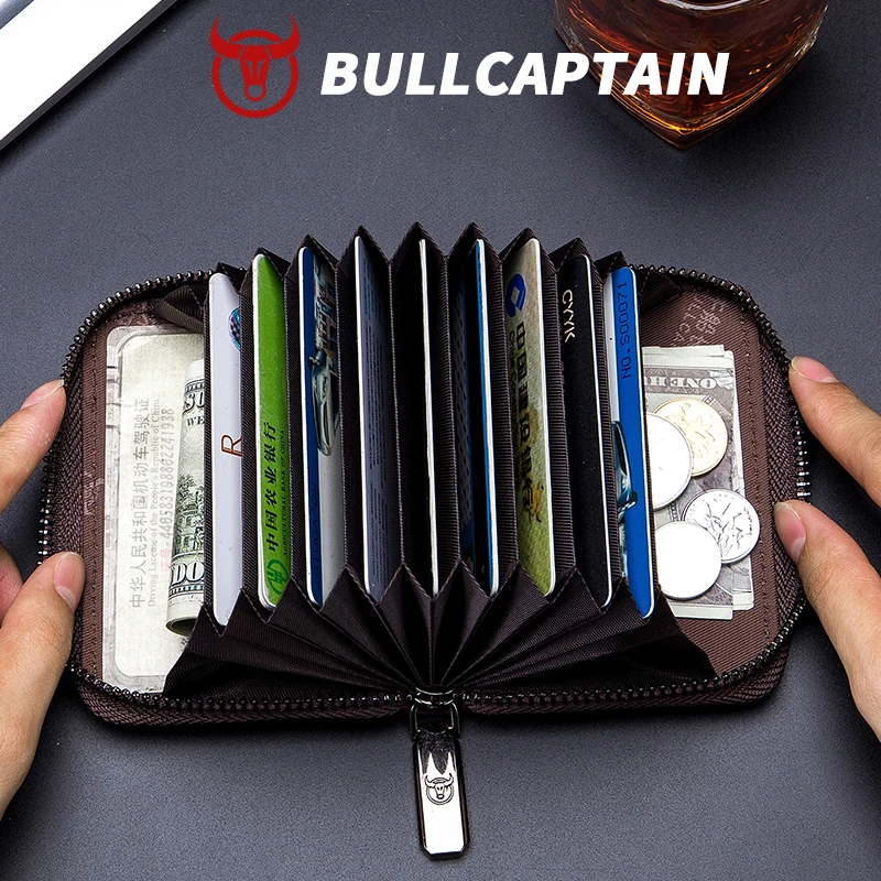 BULLCAPTAIN Genuine Leather Credit Card ID Card Holder Wallet Men Fashion Rfid Card Holder Wallet Business Card Holder Bag