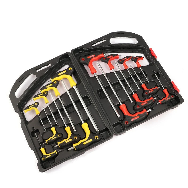 

16PC Plastic Grip T-Handle Hex/Torx Key Set w/ Long Arm Ball End - Star Shape Allen Wrench Professional Toolkit