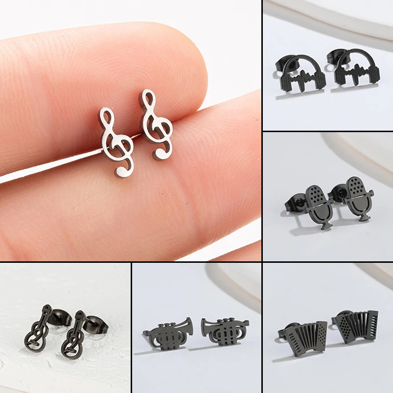 Hip-hop Edelstahl Mikrofon Gitarre Ohrring für Frauen Musiknote Ohr Schmuck Mädchen Musik Party Ohrringe Geschenk Zubehör