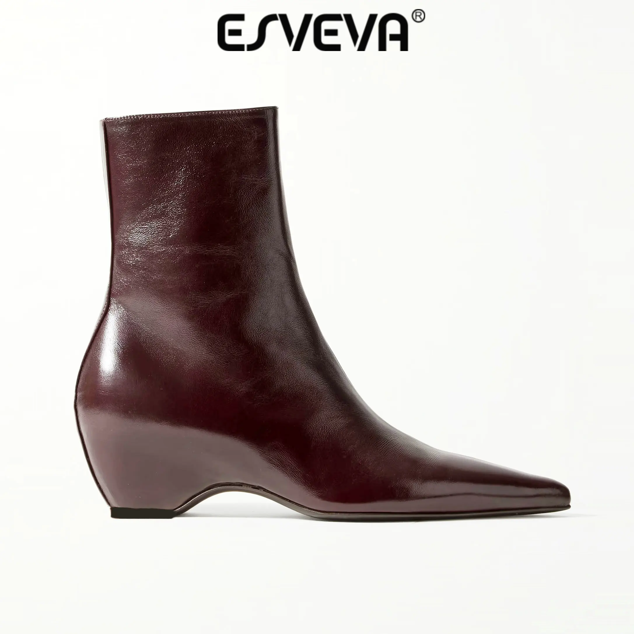 Women's Suede Winter Ankle Boots with Wedge Heel and Zip