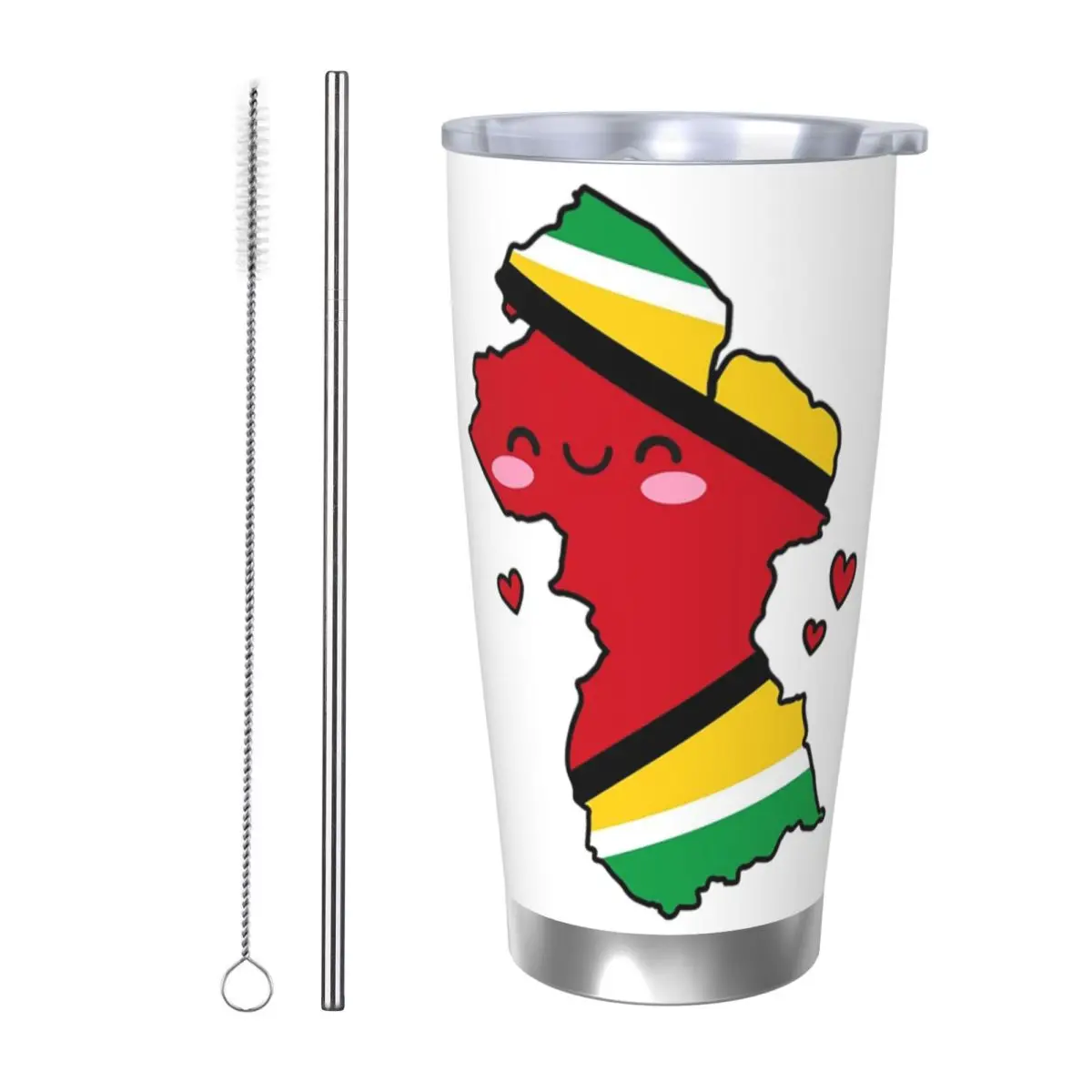 Guyana Flag Map Smile With Love Stainless Steel Tumbler Vacuum Insulated Mugs Thermal Cold Cup Straws With Lid 20oz