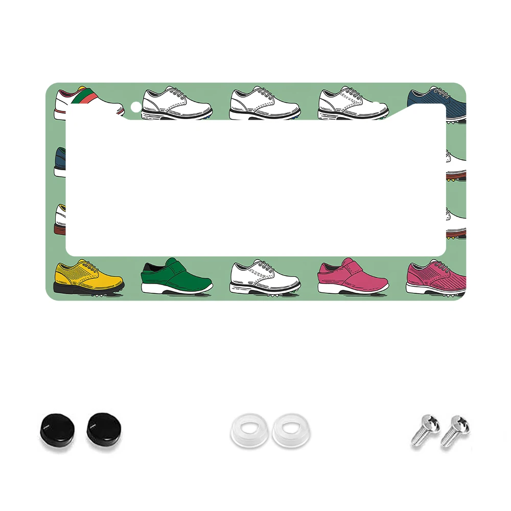 

1 шт. красочная обувь с рисунком рамки номерного знака с 2 отверстиями, зеленый фон с разноцветным дизайном обуви, алюминиевый материал, 6x12 дюймов