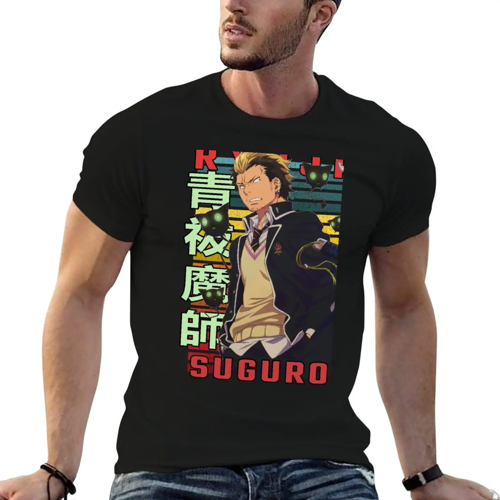 Camiseta con diseño de anime retro de Bon Ryuji Suguro Blue Exorcist, camiseta informal minimalista de manga corta