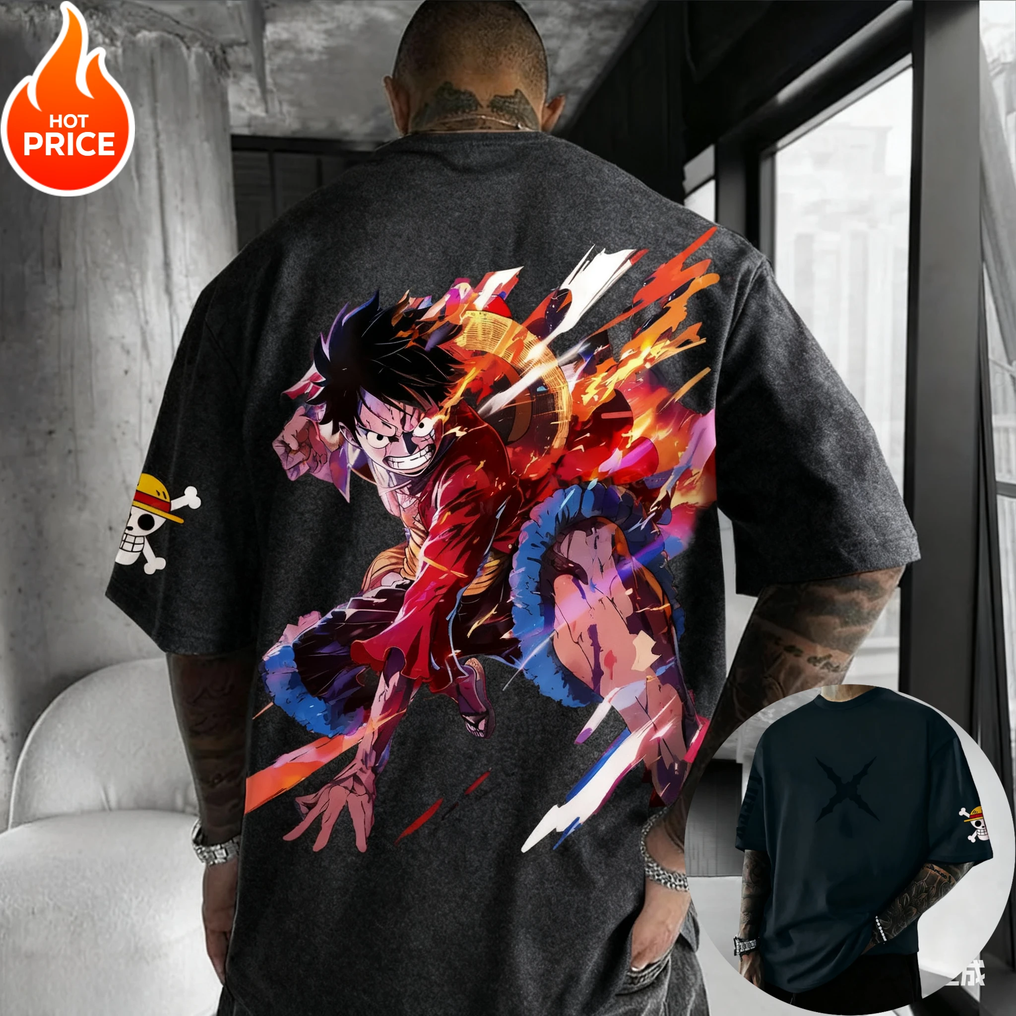 เสื้อยืดอนิเมะวันพีซ ลูฟี่ ฮาราจูกุ ผู้ชาย ซูเปอร์ไซย่า วินเทจ ฤดูร้อน ทรงหลวม ผู้หญิง สตรีทแวร์ ลำลอง แขนสั้น เสื้อยืดท็อป