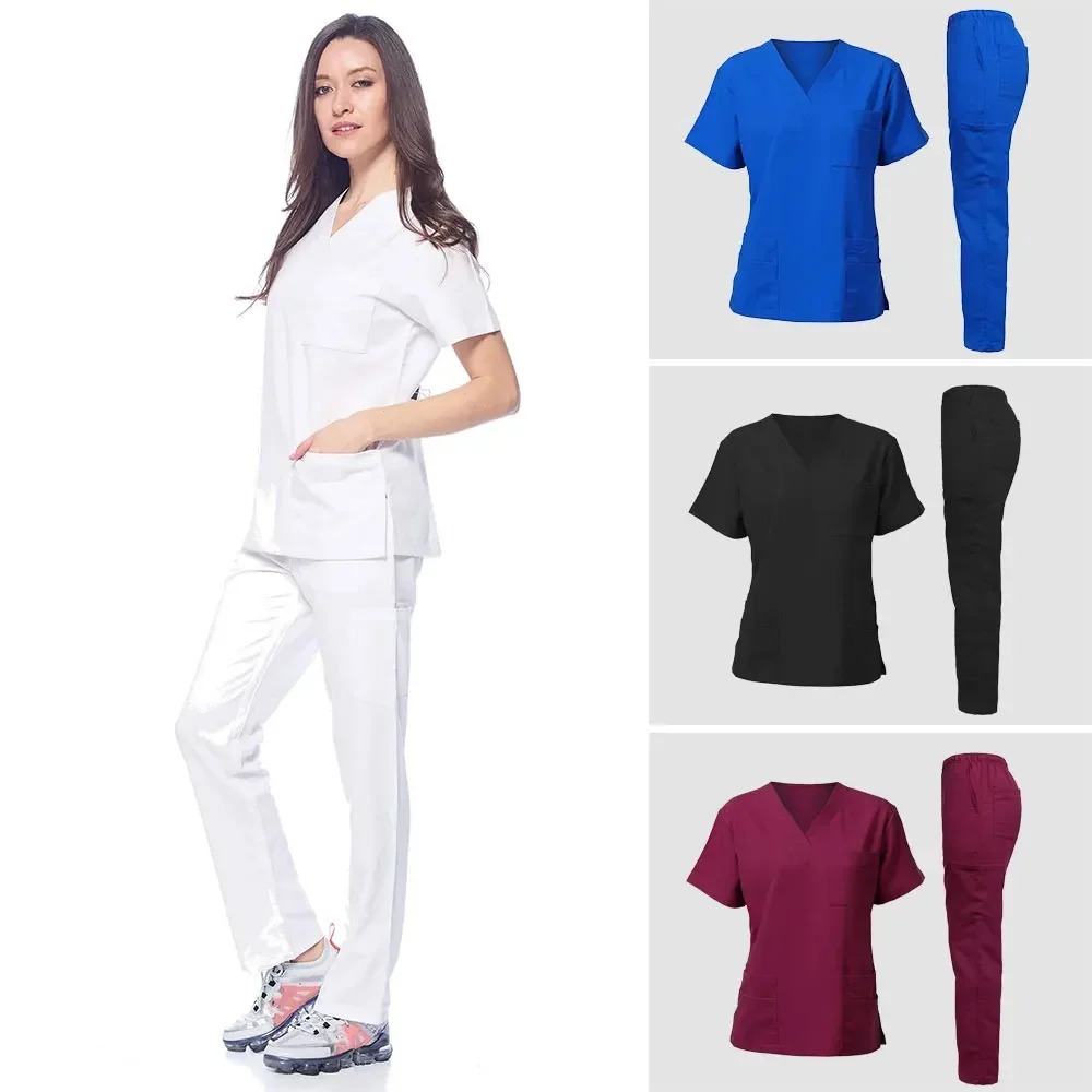 Hot Sale Anti Wrinkle Washable Soft Fabric Nurse Scrubs Hospital Uniform Medical Scrub Women Jogger Scrubs Sets Pair Spa Uniform