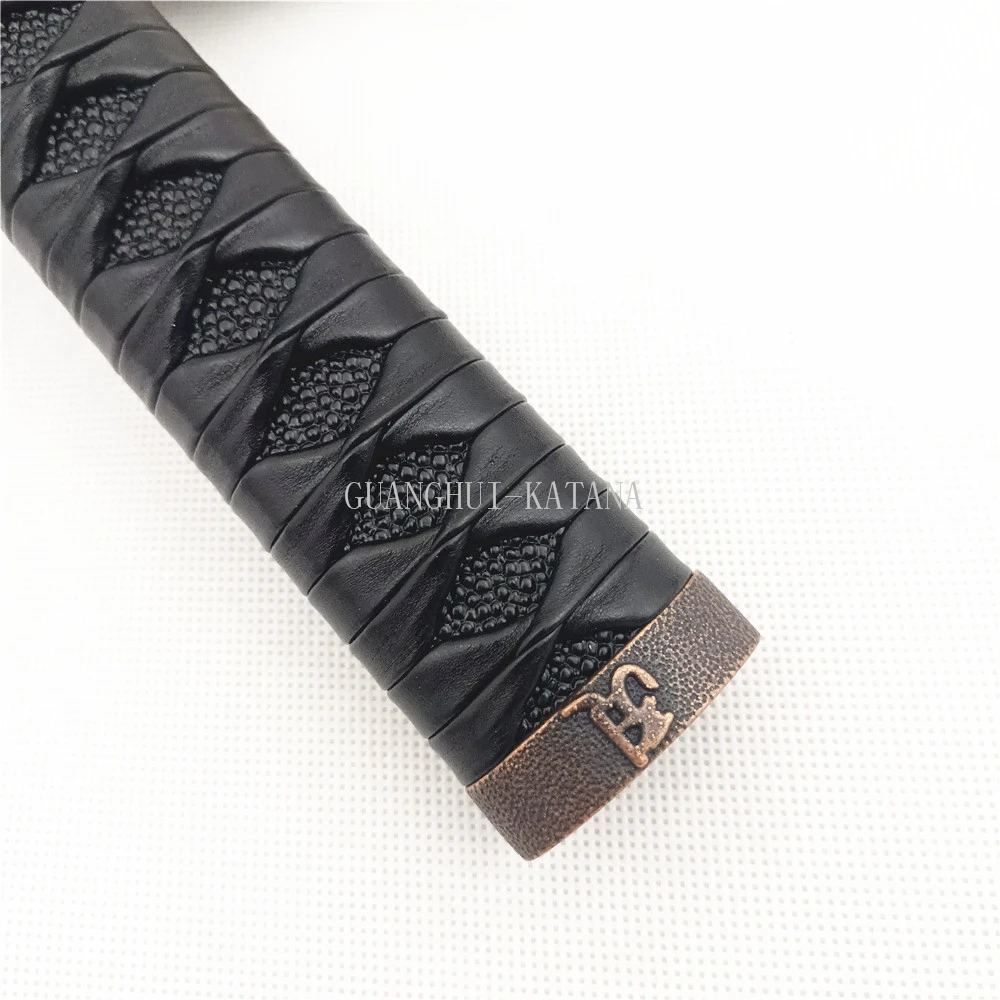 26cm HandMade Black leather Handle Tsuka For Japanese Sword Samurai Katana Fittings