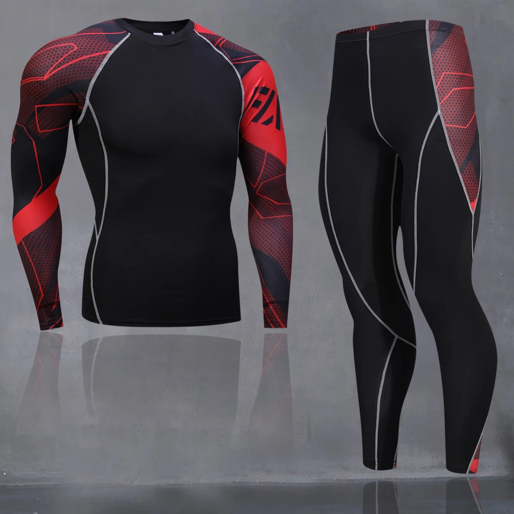 Winter Thermal Underwear Set Men\'s Sportswear Running Training Warm Base Layer Compression Tights Jogging Suit Men\'s Gym MMA