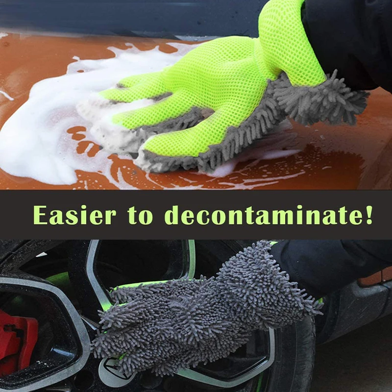 5-Finger Chenille Wash Mitts, Waterproof Microfiber Gloves for Scratch-Free Quick Car & Wheel Cleaning carwash