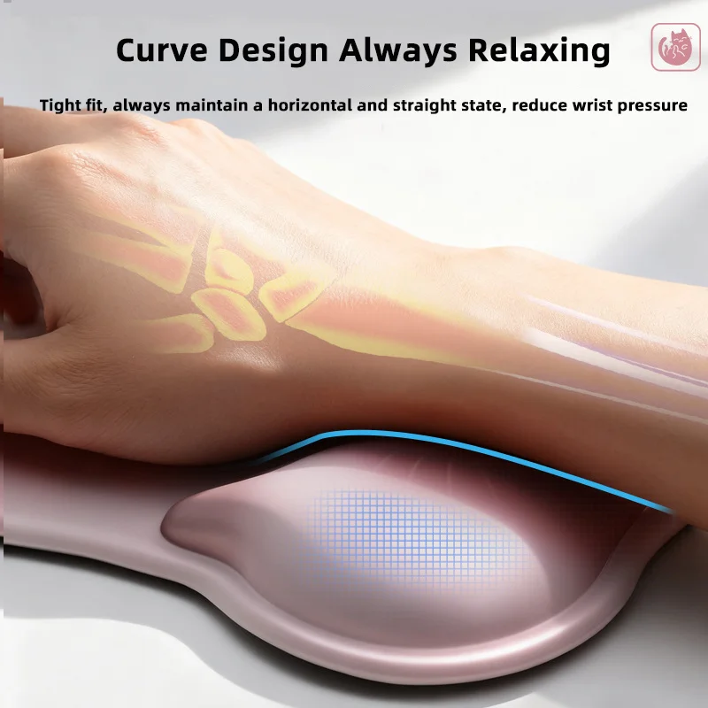 Cute Cat Mouse Pad With Wrist Rest Curved Design Relaxes The Wrist Soft Silicone Material Anti slip and Wear-resistant Wrist Pad