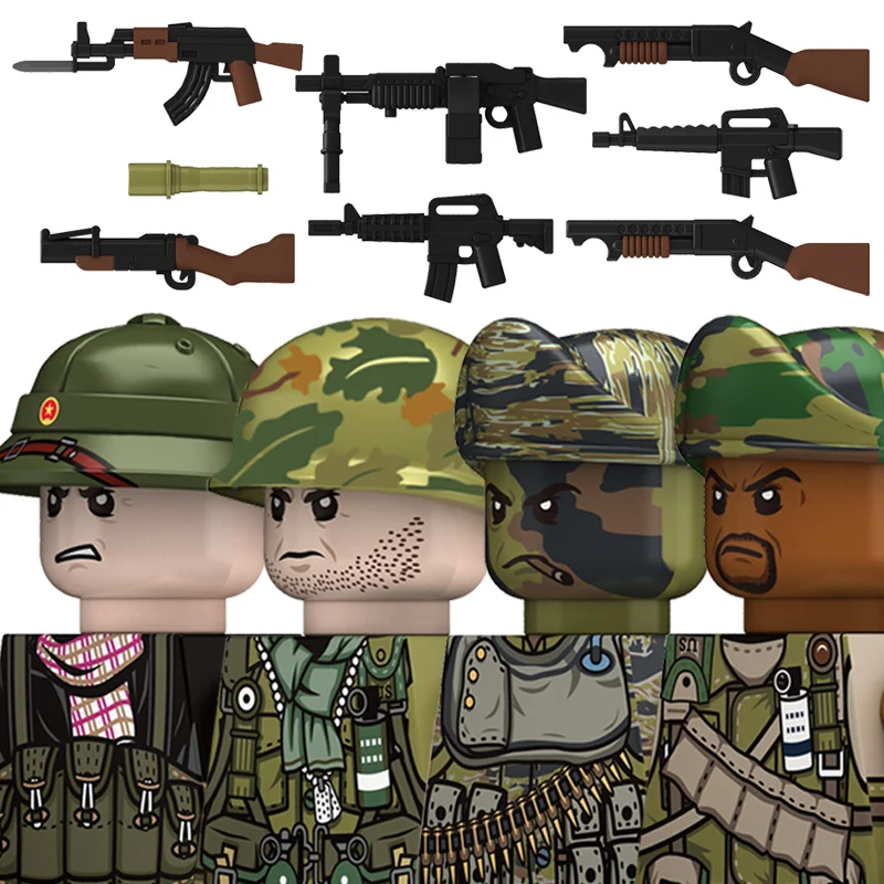 Military The Vietnam War US Soldiers Figure Building Blocks Vietnamese American Army Infantry Machine Gunner Weapons Bricks Toys