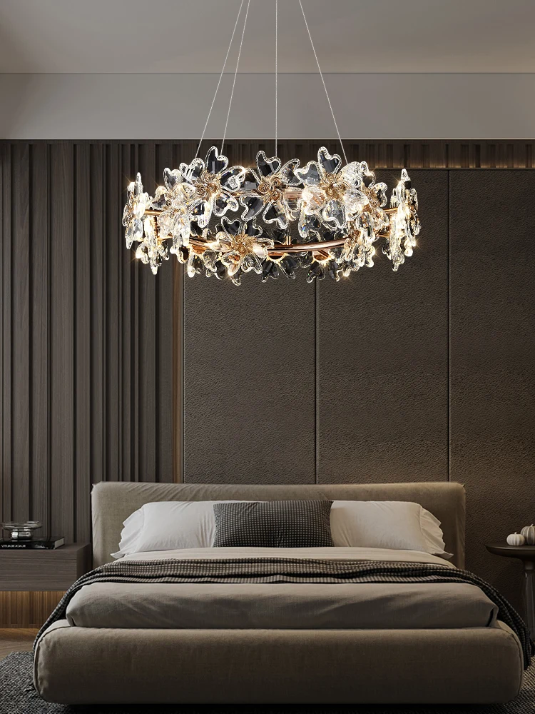 BOSSEN تصميم حلقة أمريكية كريستال الثريا الذهب بريق الأجهزة قابل للتعديل معلقة عكس الضوء ضوء السقف لجزيرة المطبخ