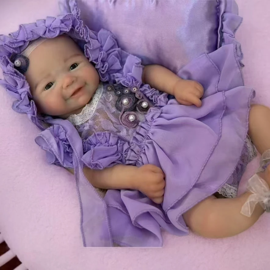 17Inch Cuddly Washable Vivienne Solid Silicone Reborn Girl Doll With Open Mouth Soft Touch Lifelike Painted Newborn Girl Doll