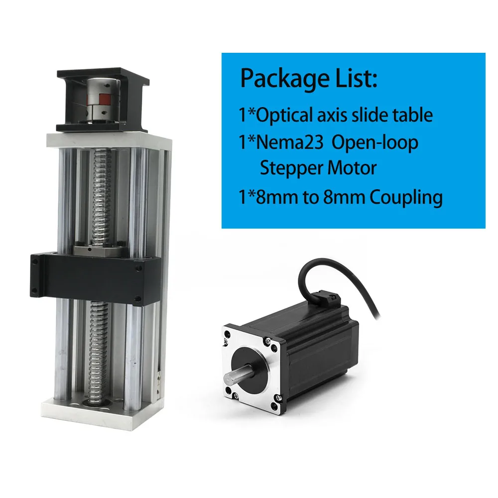 Nema23 Motor Sliding Table Kit Width110mm Load 60KG Linear Guide Rail Optical Axis Slide Stage SFU1605 Aluminum Slide Table