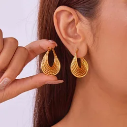 New Trendy Multilayer Circle Twine Twists Hoop Earring For Women Stainless Steel Gold Color U Shape Star Metal Ear Jewelry Gifts