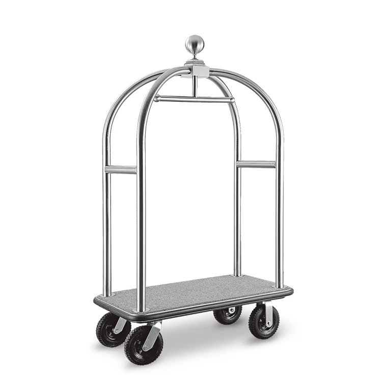 For Brushed 304 Stainless Steel Hotel Lobby Birdcage Trolley European Style Bellman Luggage Cart