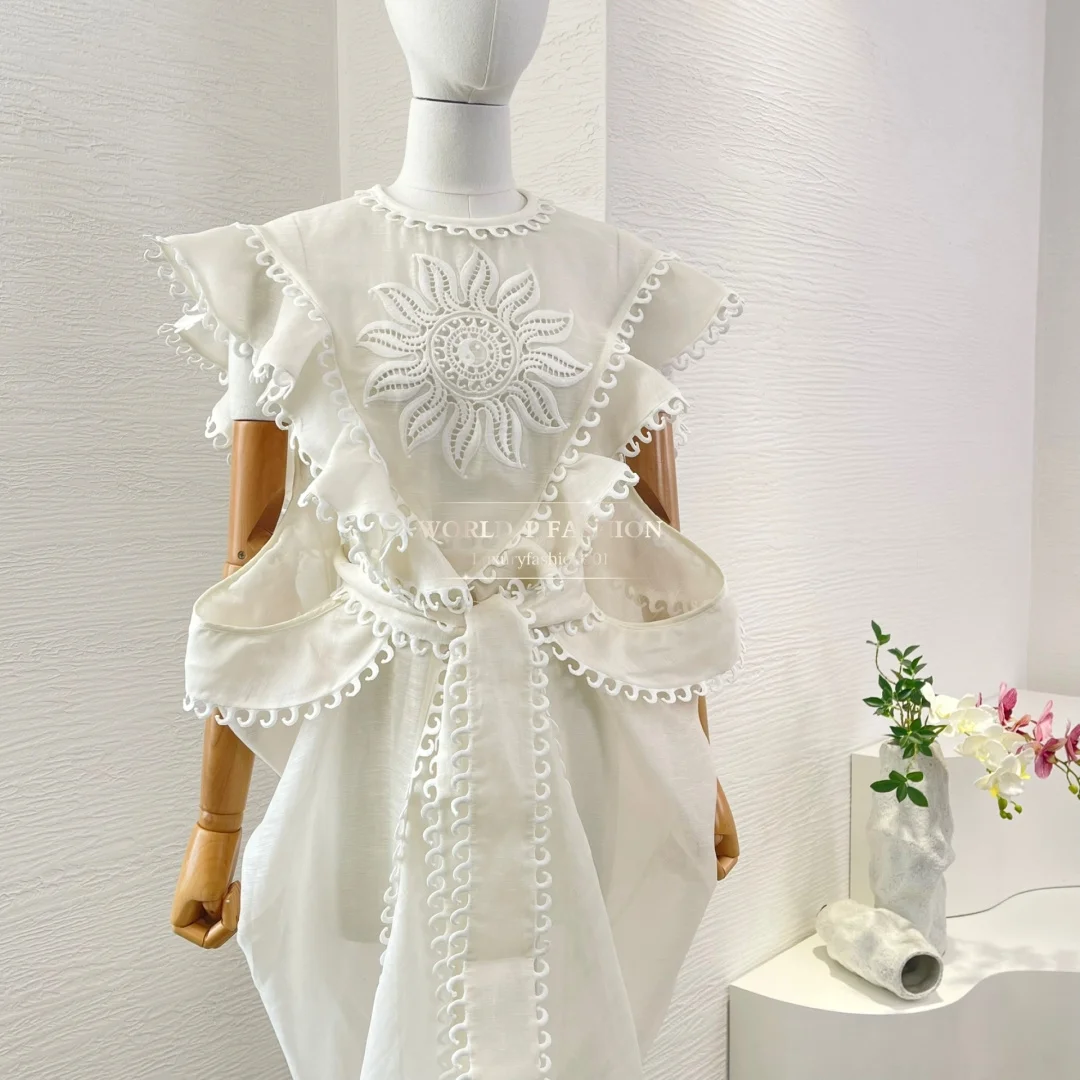 2025년 신상 패션 여성용 민소매 컷아웃 미디 드레스 고품질 사진과 동일