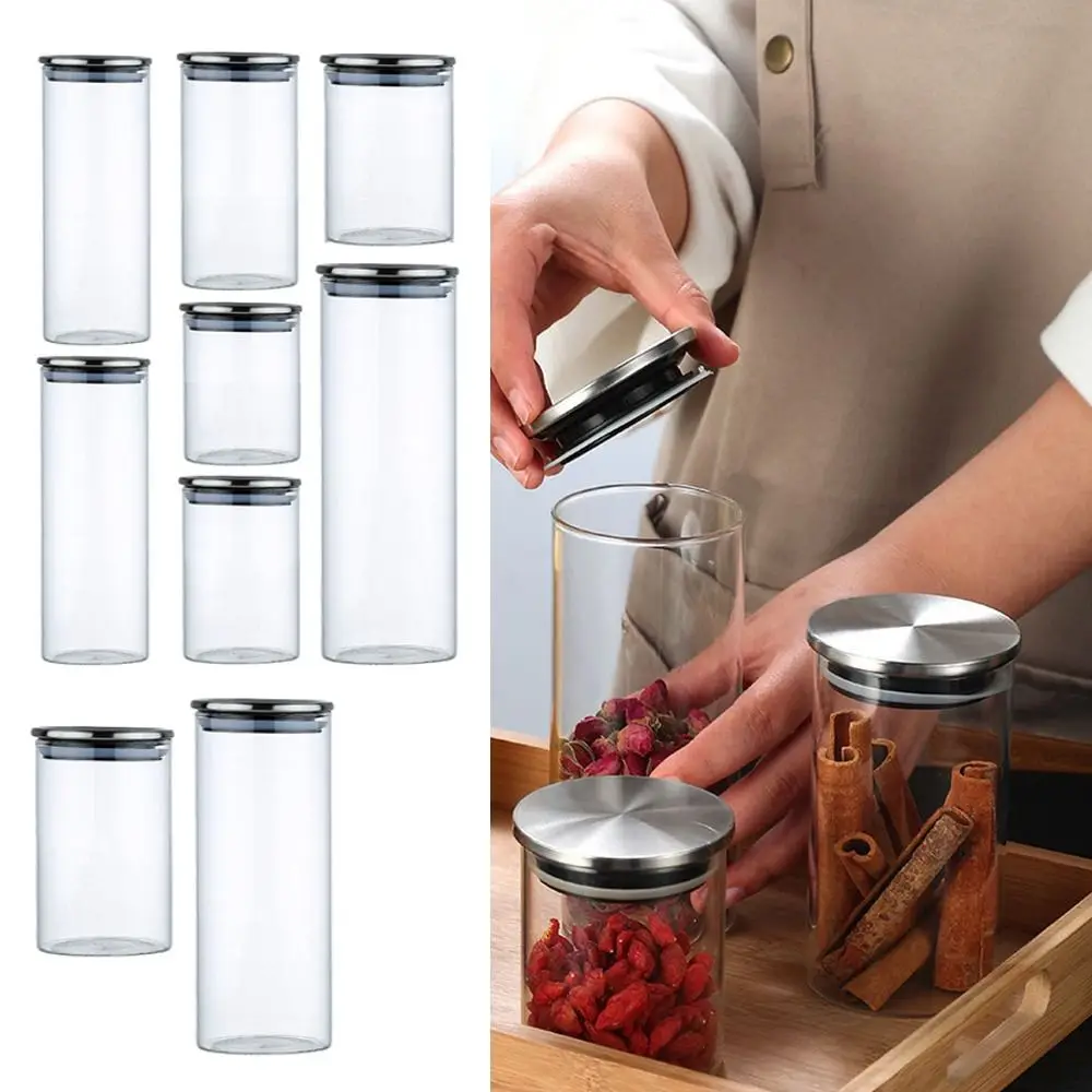 Leakproof Storage Glass Jar with Stainless Steel Lid Moisture Proof Coffee Bar Station Organizer Transparent