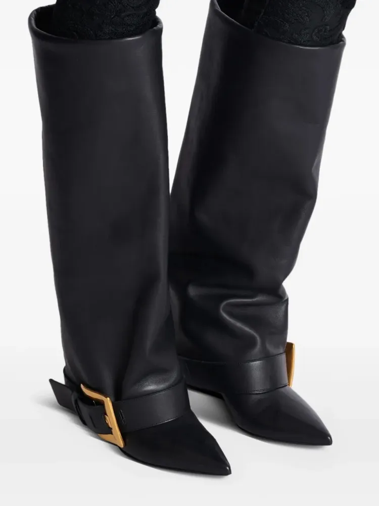 Ladies' Autumn and Winter Belt Buckle Pointed Thin High-heeled Knee High Women's Boots Fashion Party Size 34-45 Medium Boots