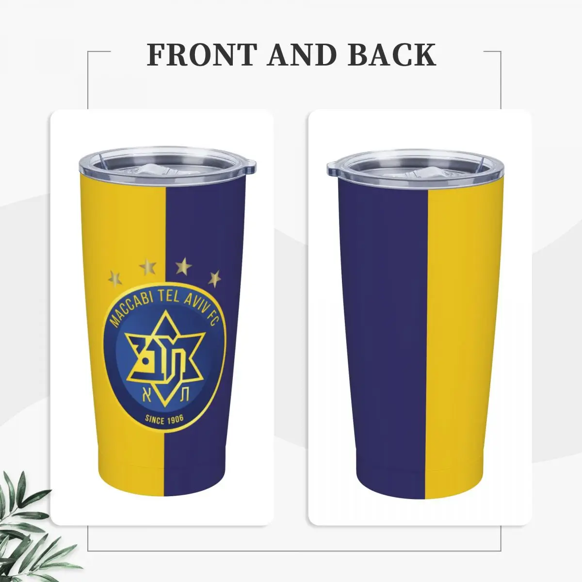 Imagem -03 - Maccabi Tel Aviv Isolados Tumbler 20oz Tumbler com Tampas e Palhas Aço Inoxidável Isolados a Vácuo Caneca de Viagem Copo de Café