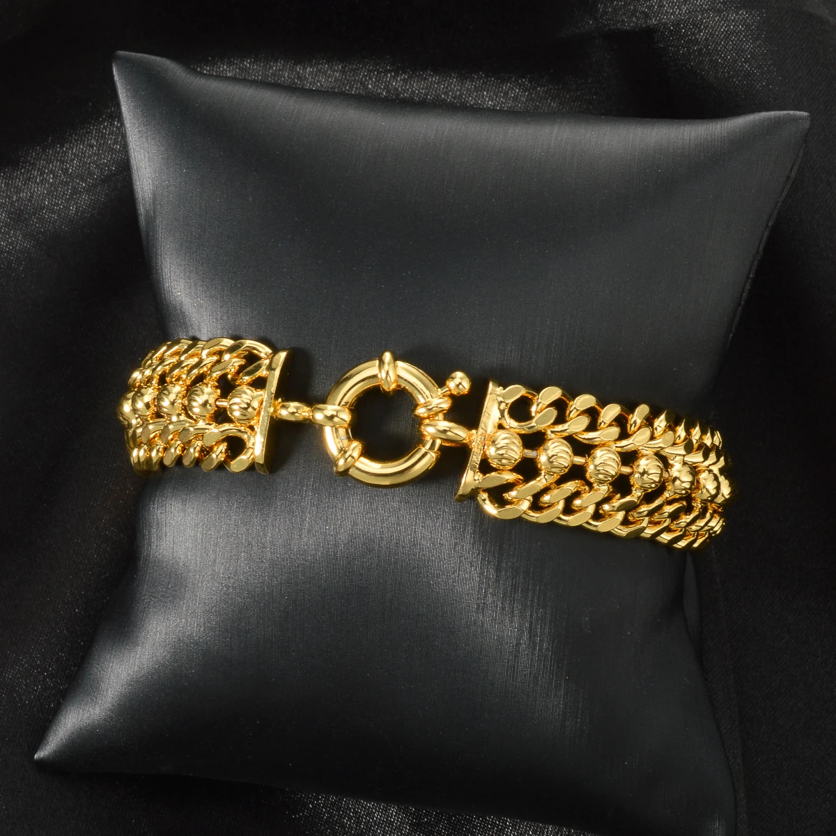 New 14MM Wide Miami Sidewalk Bracelet Unisex 18K Gold Plated Copper Chain Wristband Punk Hip Hop Jewelry Party Gift