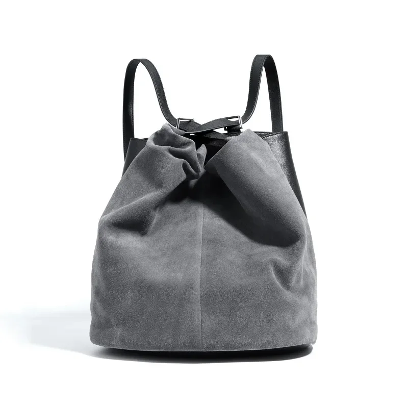 Mochila de gran capacidad, bolso de mano de cuero de retales de gamuza, bolso de hombro informal versátil a la moda para mujer