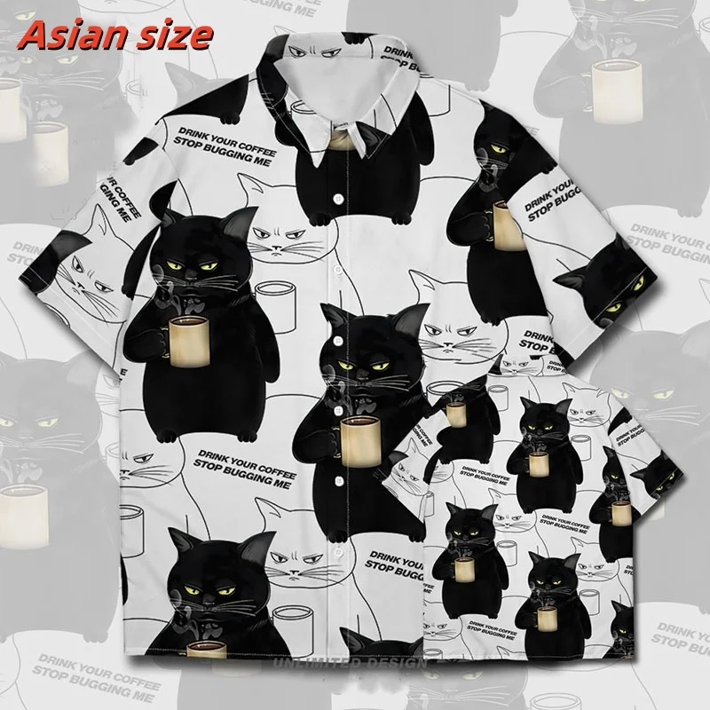 

3D Printed Funny Cat Aloha Shirt For Men Colorful Cartoon Pattern Blouse Summer Loose Short Sleeve Lapel Tops Hawaiian Shirts