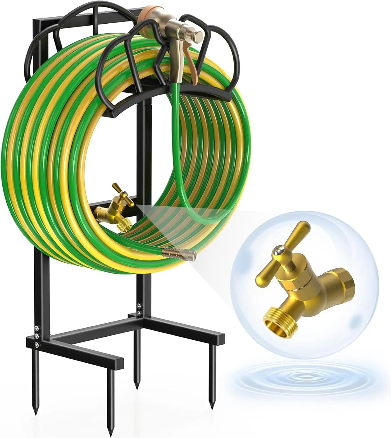 

Суперстабильный держатель садового шланга с краном, вмещает 160-футовые шланги, отдельно стоящее съемное хранилище для дворовой газоны