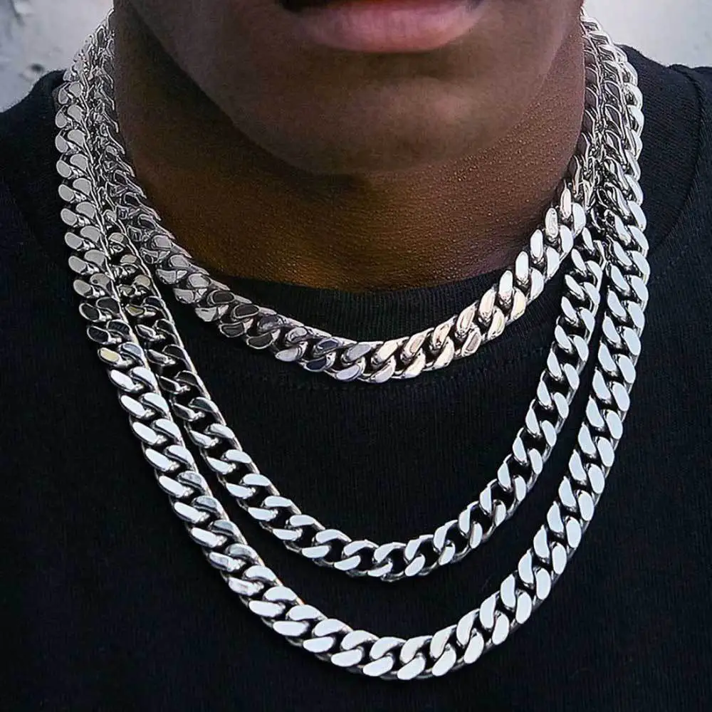 8/10/12mm Punk Miami Gold Color Curb Cuban Chain Necklaces For Men Women Hiphop Stainless Steel Bike Choker Necklace Jewelry