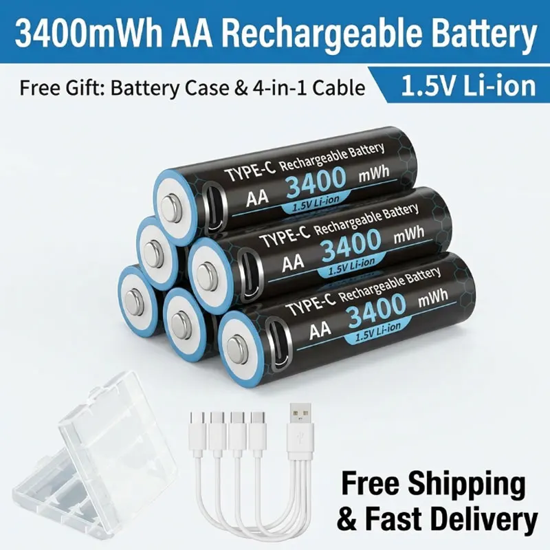 

High Capacity 1.5V AA 3400mWh Type-C Rechargeable Battery for Hunting Camera, Mouse, Smart Lock, Microphone and Remote