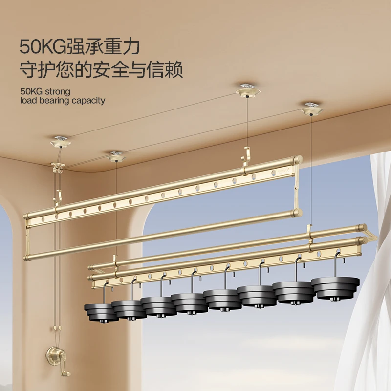 

Lifting drying rack Balcony hand-cranked clothes drying rack Double pole Household top-mounted clothes drying rack Four pole clo