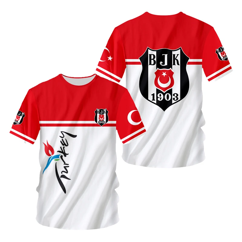 2024 Summer short sleeve men's T-shirt Türkiye Istanbul football T-shirt 3D printing Y2k T-shirt loose sports T-shirt Tops view 3