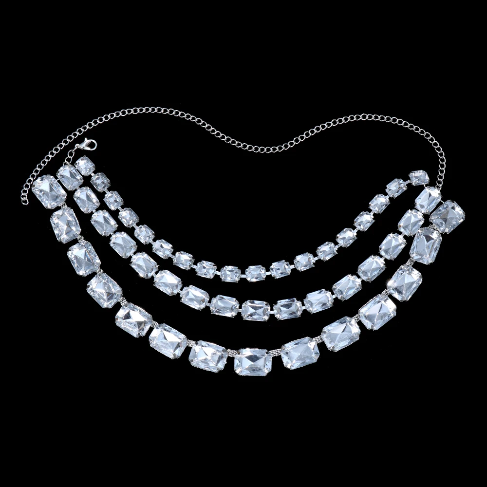 XSBODY Large Rhinestone Necklace Statement Jewelry for Women Christmas Party Gifts Multi Row Crystal Collar Choker Necklace
