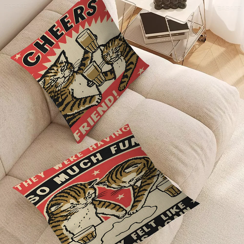 Everybody Cheers Drunk Dinner Pet Cat Classic Anime 45*45cm Cushion Cover Pillow Cover Decor Pillowcase Home Pillowcase