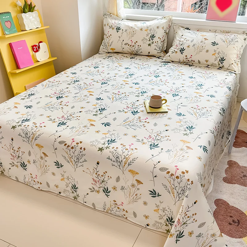 1pcs 100% Cotton Bed Sheet Flower Series Printed Double Top King Sheets for Girls Boys Kids Single Queen King Size Bed Linen