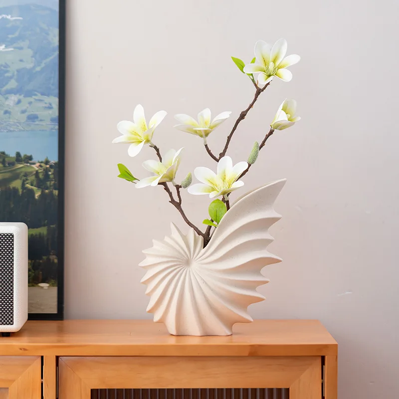 Ceramic Dried Flower Vase, White Shell Shaped Flower Arrangement Container, Home Desktop Decoration, Plant Hydroponic Flowerpot