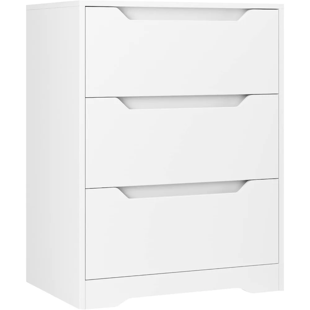 Modern 3-drawer dresser, wooden chest of drawers with storage, high bedside table with cut-out handle, side table