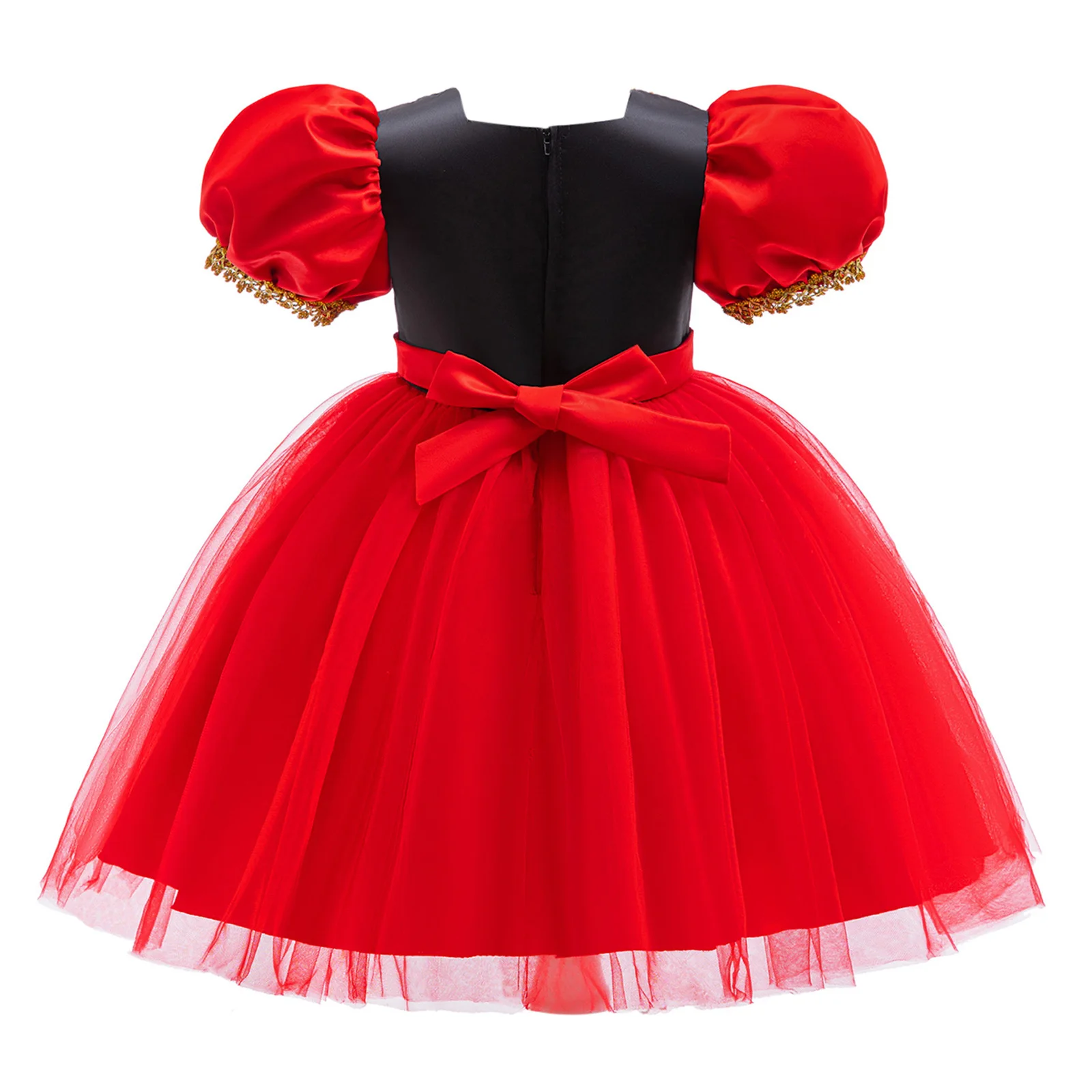فستان الأميرة ذو القلوب الحمراء للأطفال البنات بأكمام منتفخة وحزام ذهبي من التول توتو فستان الهالوين تحت عنوان حفلة الملكة لعب الأدوار #3