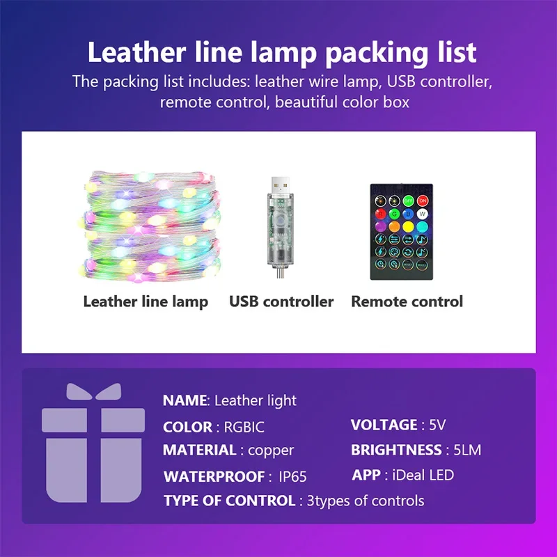 Smart LED String Lights APP Control 2-30M RGBIC Dreamcolor Fairy Light Festoon for Christmas Party Room Curtain Decor Garland