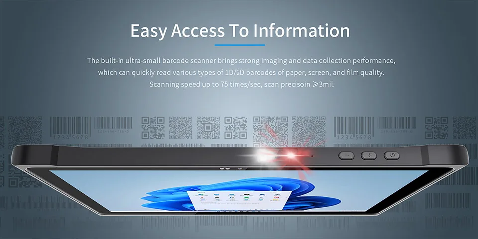 W1019 10,1 Polegadas Ultra Fino 2D Barcode Scanner Robusto Tablet Windows 11 Pro Com 8GB RAM 128GB ROM