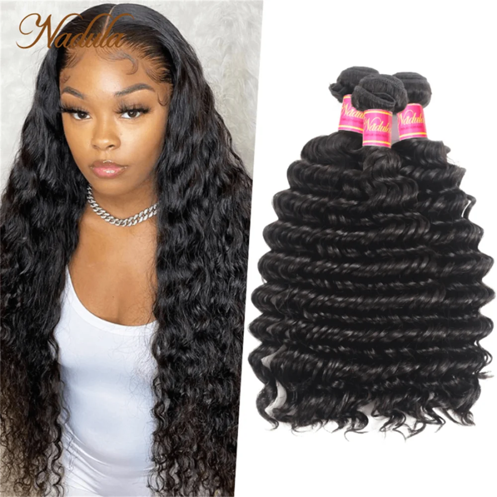 Nadula-Deep Wave Cabelo Humano Weave Pacotes, Cor Preta, Em Massa, Barato, Atacado, Onda Profunda, 8A