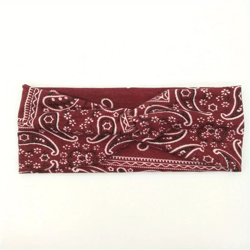 

Breathable Amoeba Paisley Headband Wide Knit Brim Cross Design Moisture-Wicking Sports Band for Yoga Casual Wear