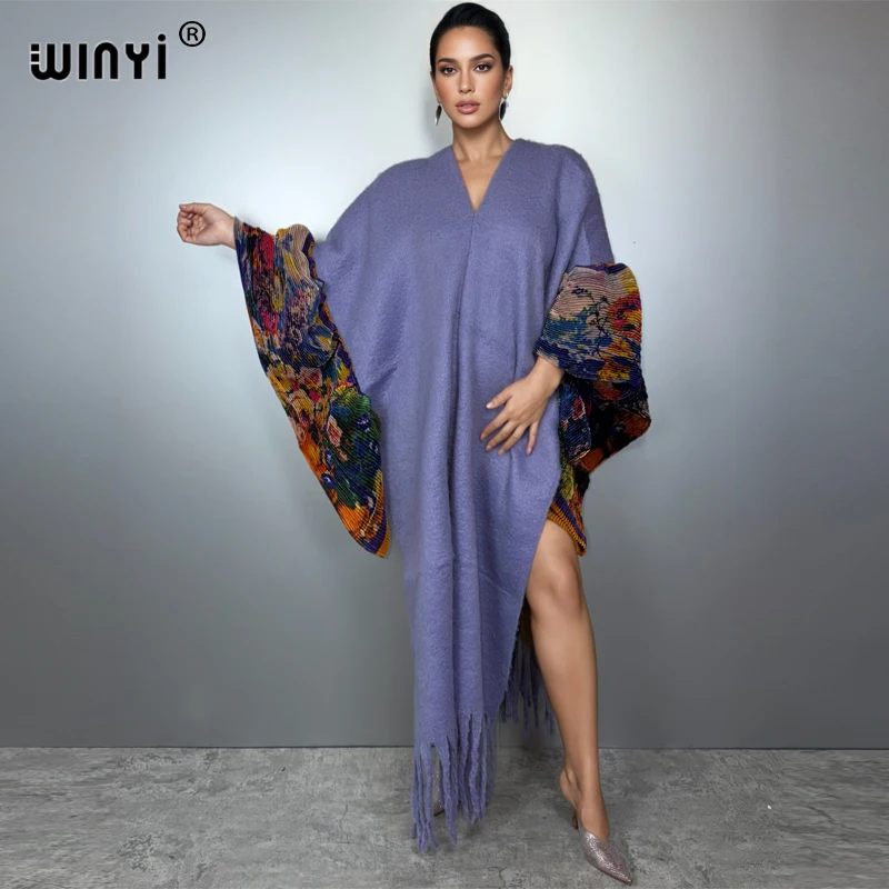 

WINYI зимний дизайнерский топ женский африканский топ пончо с кисточками Абая Дубай роскошное пальто макси куртка пальто мусульманские женские платья