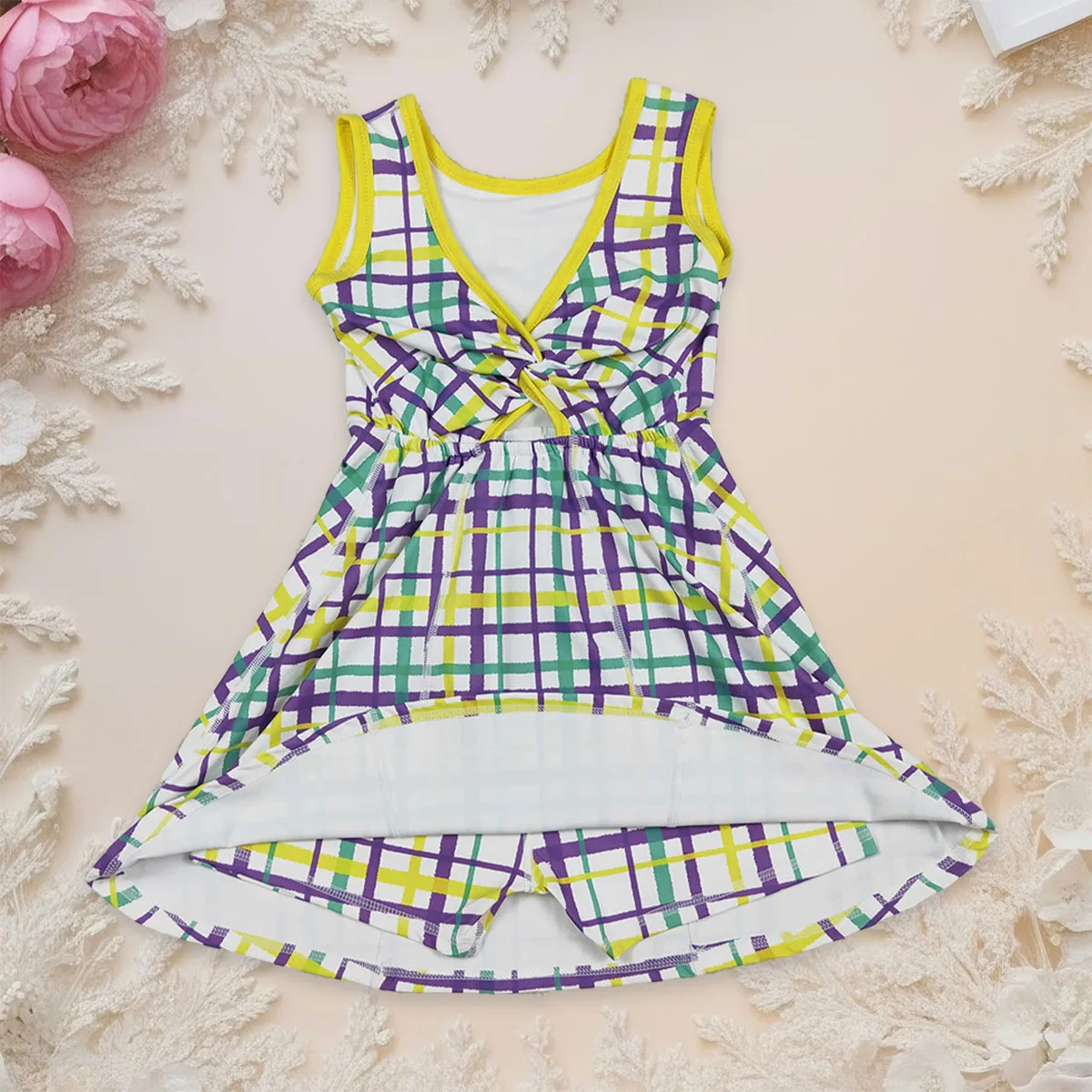 

Baby Girl Mardi Gras Plaid Yoga Active Knee Length Skort Kids Children Infant Toddler Sleeveless Fashion Princess Dress Clothing